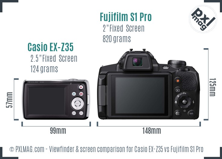 Casio EX-Z35 vs Fujifilm S1 Pro Screen and Viewfinder comparison