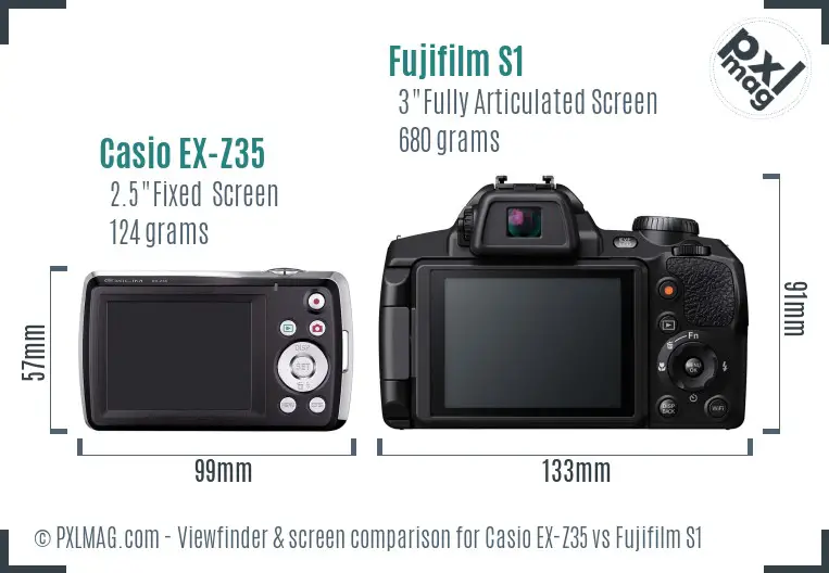 Casio EX-Z35 vs Fujifilm S1 Screen and Viewfinder comparison