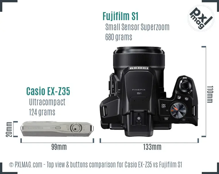 Casio EX-Z35 vs Fujifilm S1 top view buttons comparison