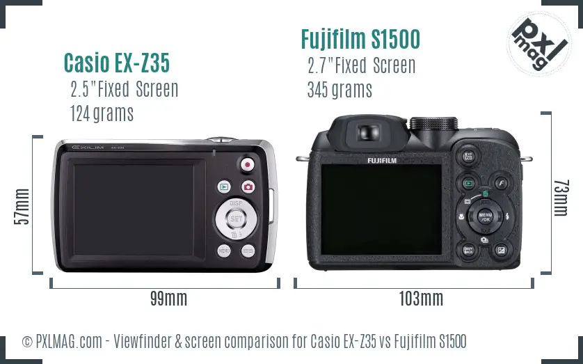Casio EX-Z35 vs Fujifilm S1500 Screen and Viewfinder comparison