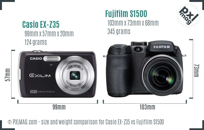 Casio EX-Z35 vs Fujifilm S1500 size comparison