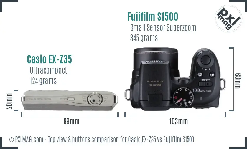 Casio EX-Z35 vs Fujifilm S1500 top view buttons comparison