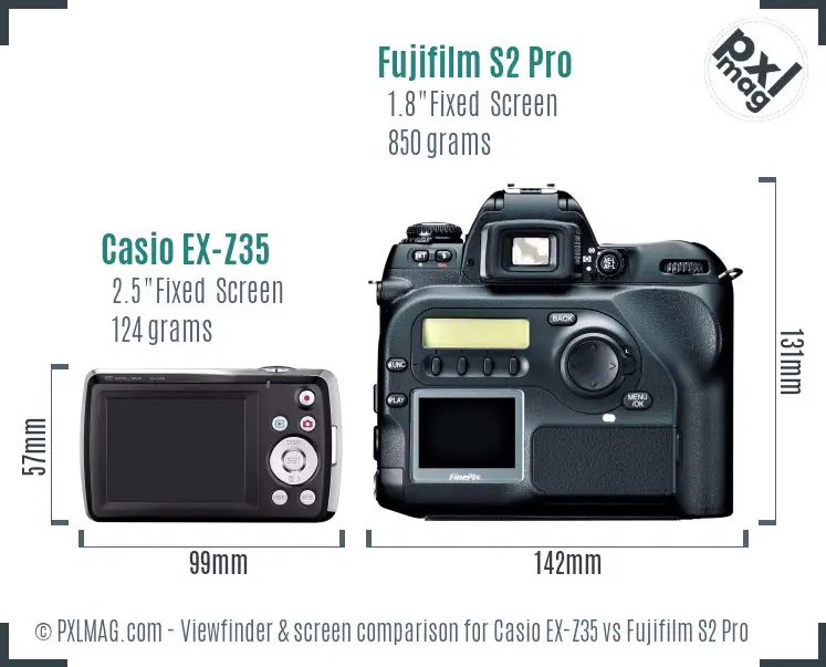 Casio EX-Z35 vs Fujifilm S2 Pro Screen and Viewfinder comparison