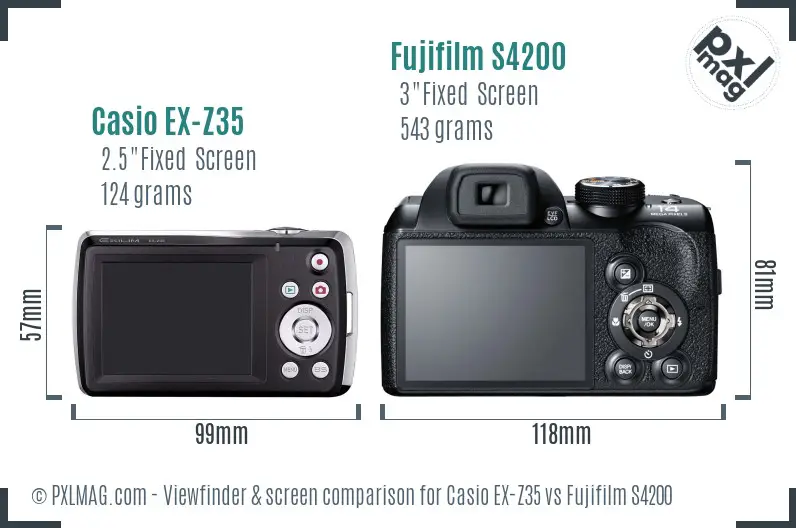 Casio EX-Z35 vs Fujifilm S4200 Screen and Viewfinder comparison