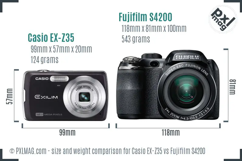 Casio EX-Z35 vs Fujifilm S4200 size comparison
