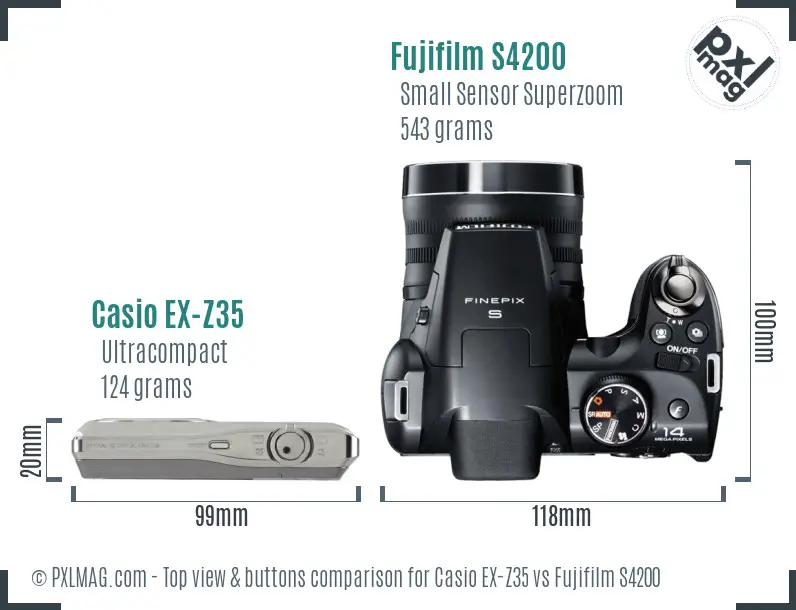 Casio EX-Z35 vs Fujifilm S4200 top view buttons comparison