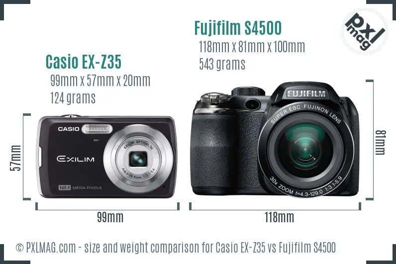 Casio EX-Z35 vs Fujifilm S4500 size comparison Casio EX-Z35 vs Fujifilm S4500 size comparison