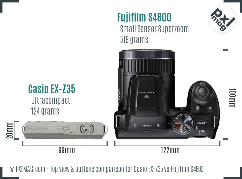 Casio EX-Z35 vs Fujifilm S4800 top view buttons comparison