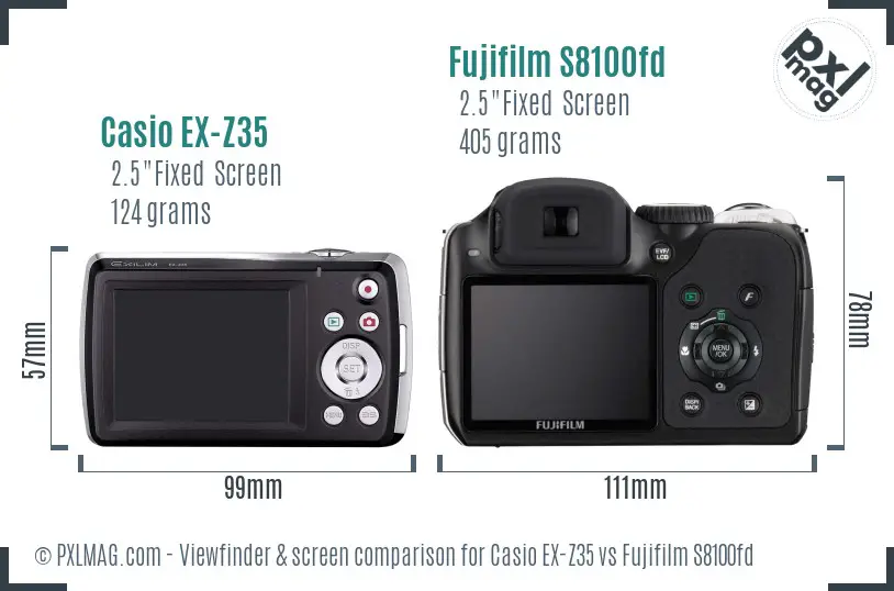 Casio EX-Z35 vs Fujifilm S8100fd Screen and Viewfinder comparison