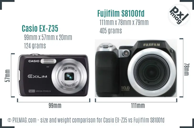 Casio EX-Z35 vs Fujifilm S8100fd size comparison