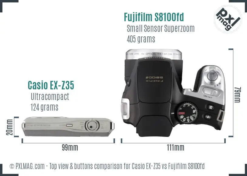 Casio EX-Z35 vs Fujifilm S8100fd top view buttons comparison