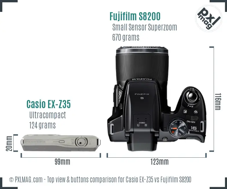 Casio EX-Z35 vs Fujifilm S8200 top view buttons comparison