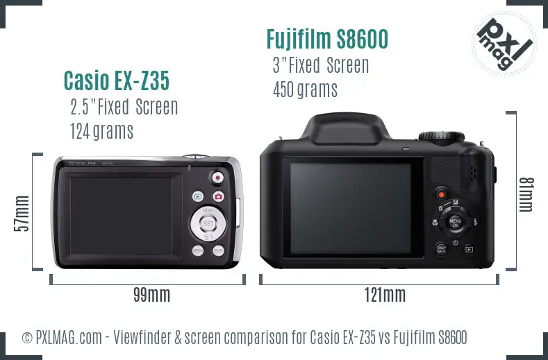 Casio EX-Z35 vs Fujifilm S8600 Screen and Viewfinder comparison