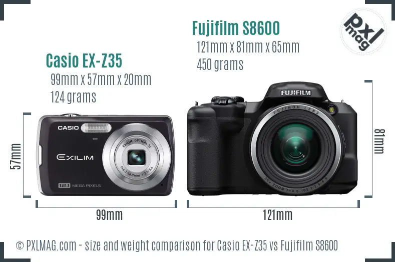 Casio EX-Z35 vs Fujifilm S8600 size comparison