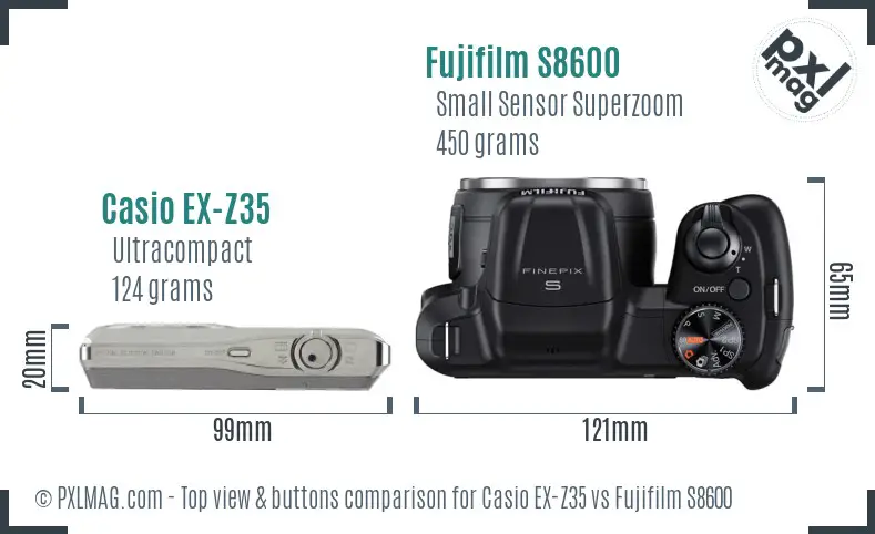 Casio EX-Z35 vs Fujifilm S8600 top view buttons comparison