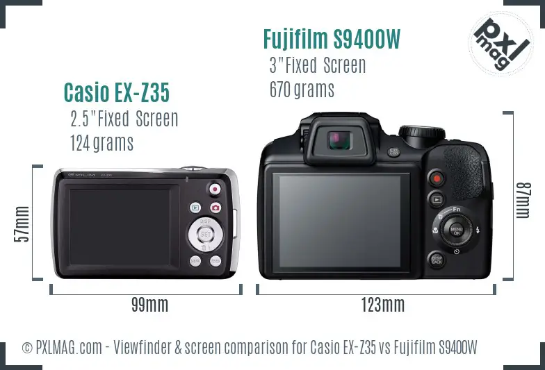 Casio EX-Z35 vs Fujifilm S9400W Screen and Viewfinder comparison
