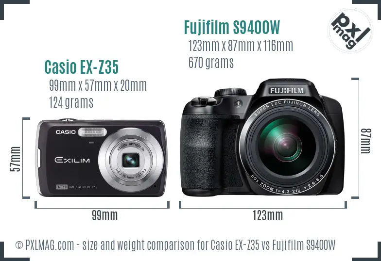 Casio EX-Z35 vs Fujifilm S9400W size comparison