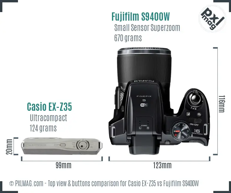 Casio EX-Z35 vs Fujifilm S9400W top view buttons comparison