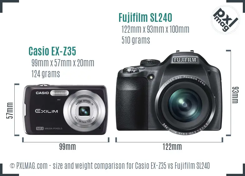 Casio EX-Z35 vs Fujifilm SL240 size comparison Casio EX-Z35 vs Fujifilm SL240 size comparison