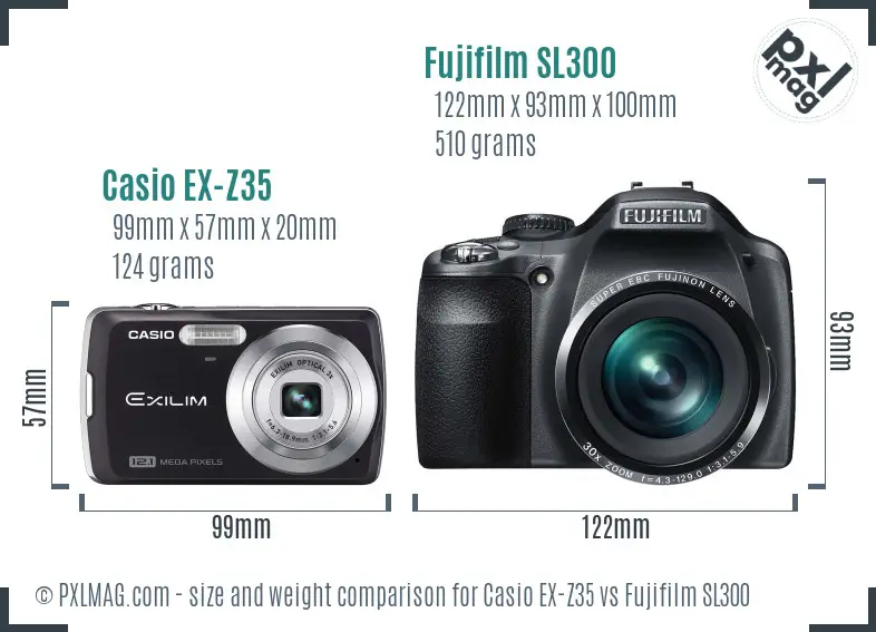 Casio EX-Z35 vs Fujifilm SL300 size comparison Casio EX-Z35 vs Fujifilm SL300 size comparison