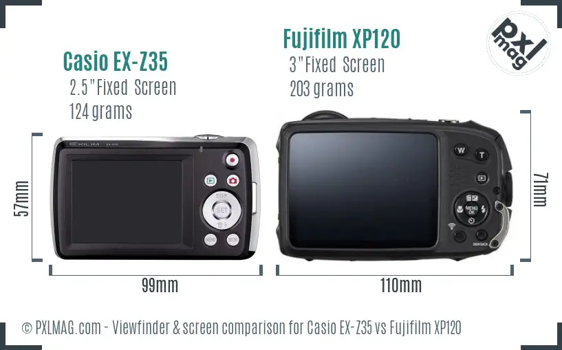 Casio EX-Z35 vs Fujifilm XP120 Screen and Viewfinder comparison