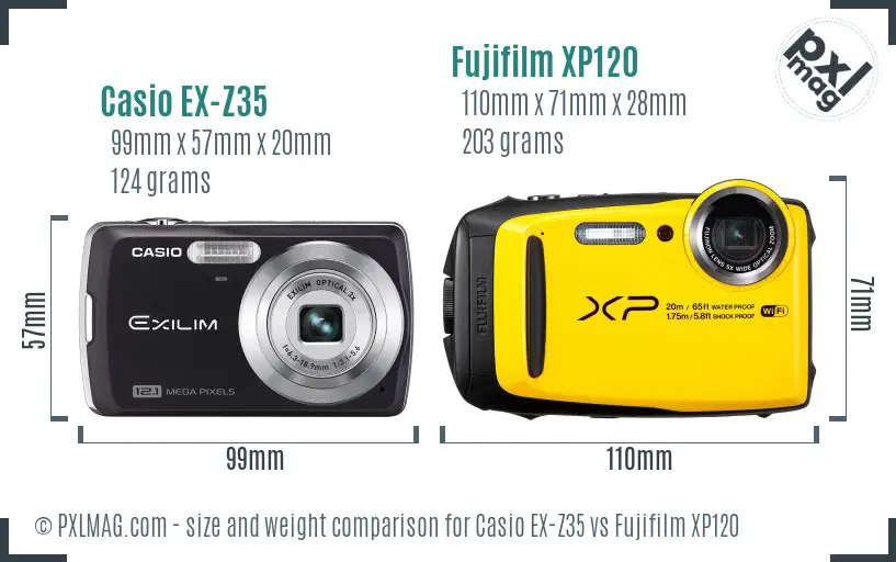 Casio EX-Z35 vs Fujifilm XP120 size comparison