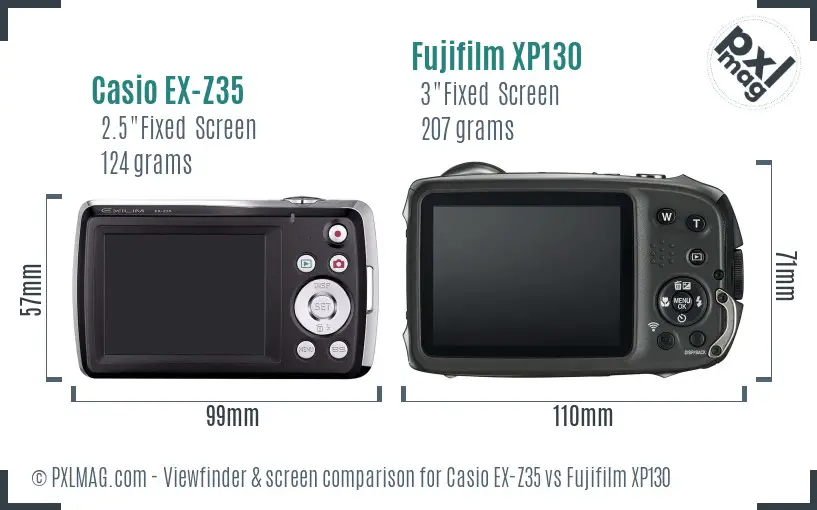 Casio EX-Z35 vs Fujifilm XP130 Screen and Viewfinder comparison