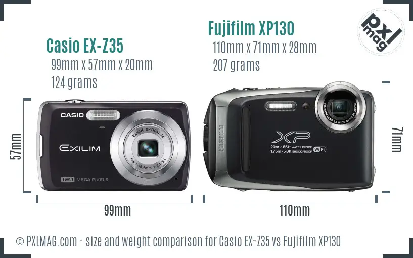 Casio EX-Z35 vs Fujifilm XP130 size comparison