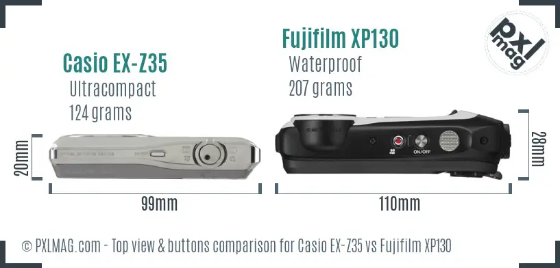 Casio EX-Z35 vs Fujifilm XP130 top view buttons comparison