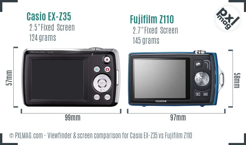 Casio EX-Z35 vs Fujifilm Z110 Screen and Viewfinder comparison