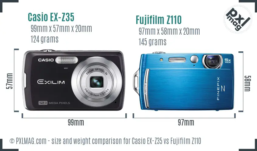 Casio EX-Z35 vs Fujifilm Z110 size comparison