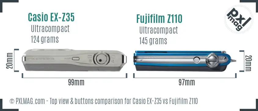Casio EX-Z35 vs Fujifilm Z110 top view buttons comparison