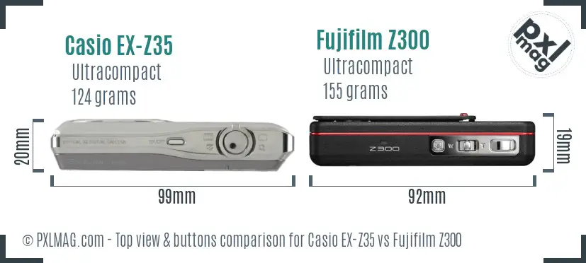Casio EX-Z35 vs Fujifilm Z300 top view buttons comparison