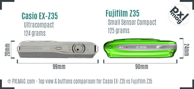 Casio EX-Z35 vs Fujifilm Z35 top view buttons comparison