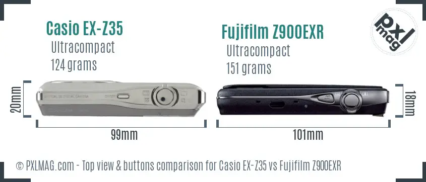 Casio EX-Z35 vs Fujifilm Z900EXR top view buttons comparison