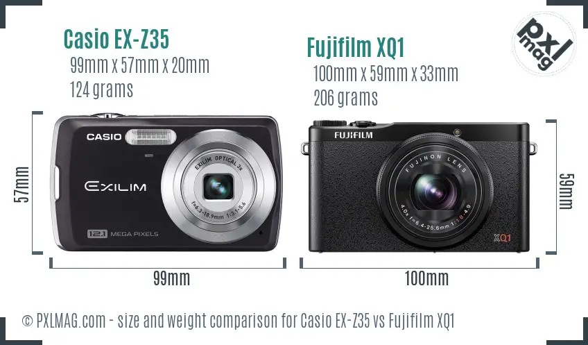 Casio EX-Z35 vs Fujifilm XQ1 size comparison