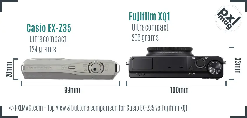 Casio EX-Z35 vs Fujifilm XQ1 top view buttons comparison