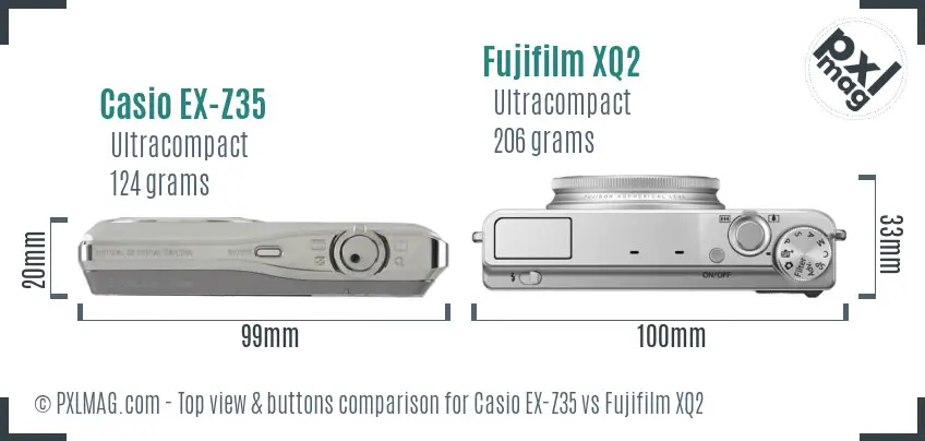 Casio EX-Z35 vs Fujifilm XQ2 top view buttons comparison