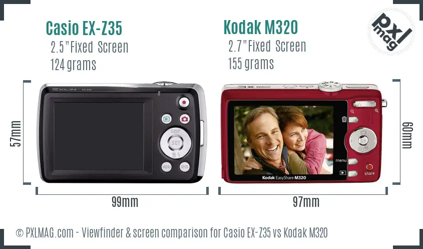 Casio EX-Z35 vs Kodak M320 Screen and Viewfinder comparison