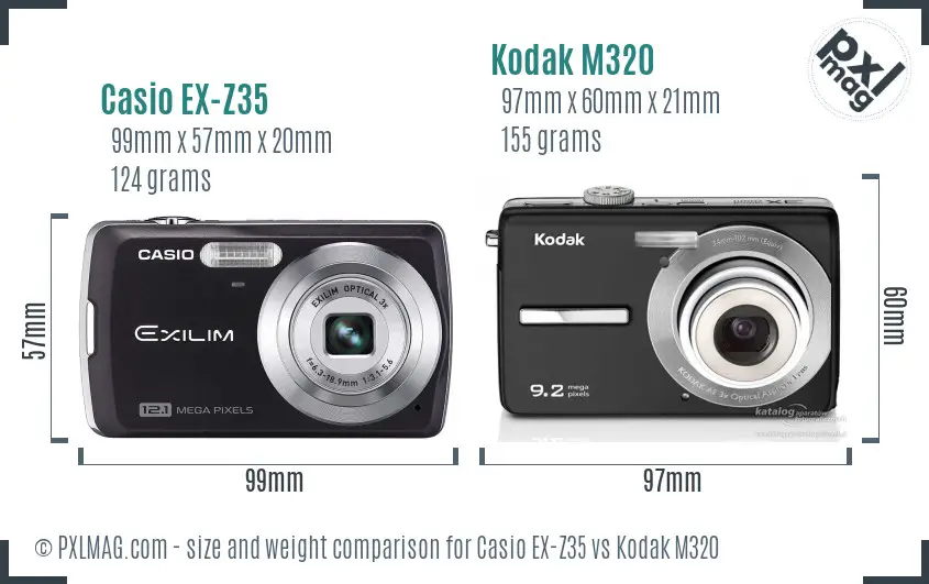 Casio EX-Z35 vs Kodak M320 size comparison