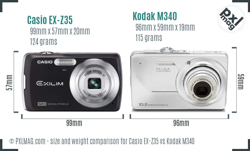 Casio EX-Z35 vs Kodak M340 size comparison