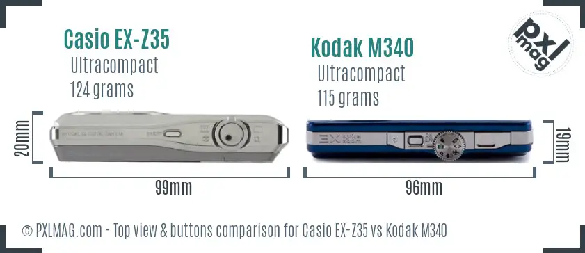 Casio EX-Z35 vs Kodak M340 top view buttons comparison