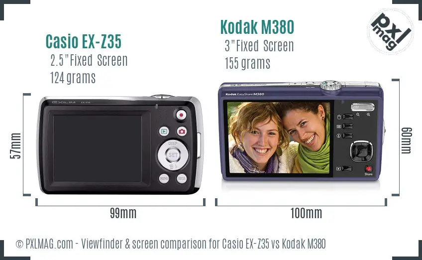 Casio EX-Z35 vs Kodak M380 Screen and Viewfinder comparison