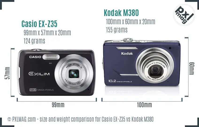 Casio EX-Z35 vs Kodak M380 size comparison