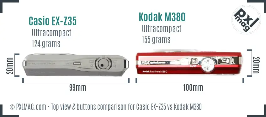 Casio EX-Z35 vs Kodak M380 top view buttons comparison