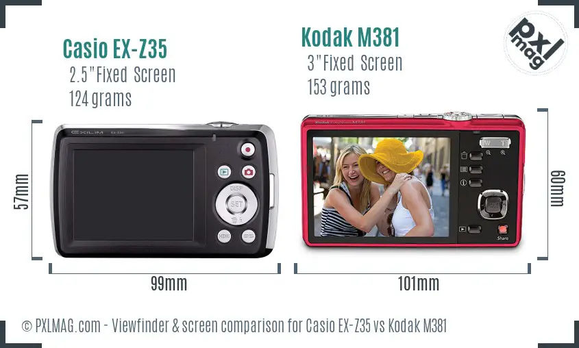 Casio EX-Z35 vs Kodak M381 Screen and Viewfinder comparison