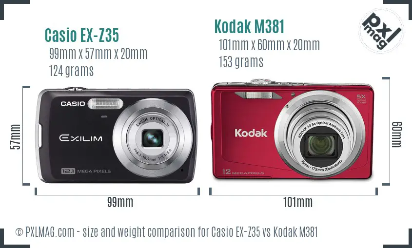 Casio EX-Z35 vs Kodak M381 size comparison