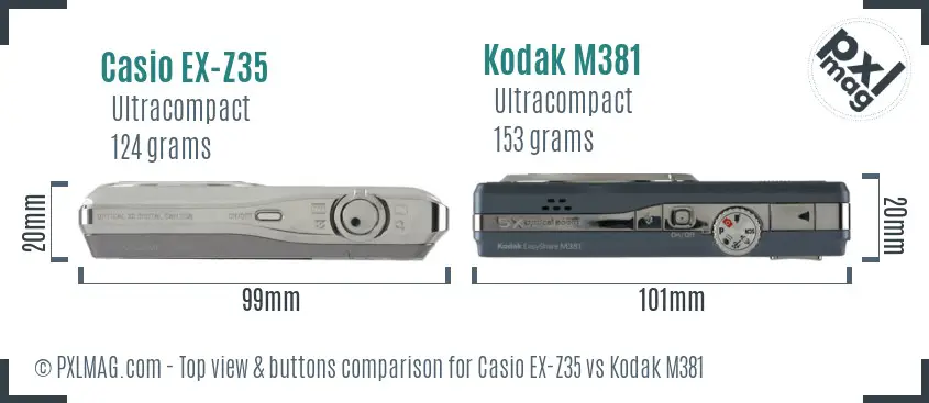 Casio EX-Z35 vs Kodak M381 top view buttons comparison