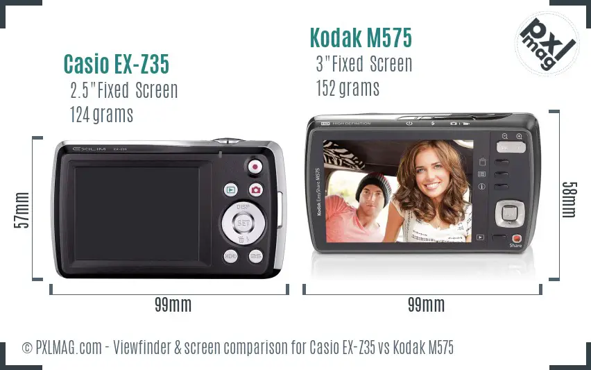 Casio EX-Z35 vs Kodak M575 Screen and Viewfinder comparison