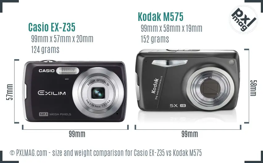 Casio EX-Z35 vs Kodak M575 size comparison